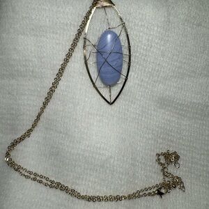 Gold Tone Necklace with Blue Stone Pendant